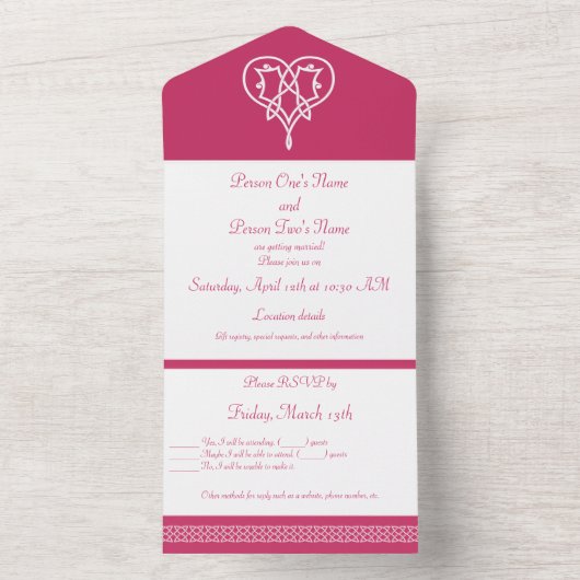 Celtic Weave Hearry in Raspberry All In One Einladung (Innen Boden)