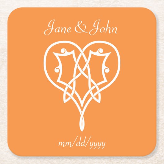 Celtic Weave Heart in Orange Paper Untersetzer (Vorderseite)
