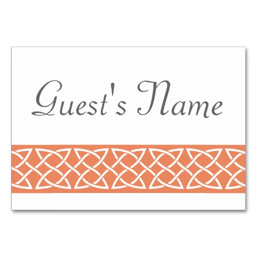 Celtic Weave Hearts in Coral Table Card Tischnummer (Vorderseite)