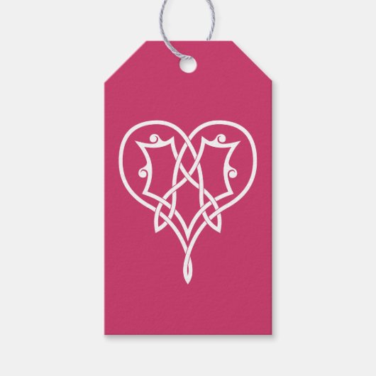 Celtic Weave Hearts in Raspberry Gift Tag Geschenkanhänger (Vorderseite)