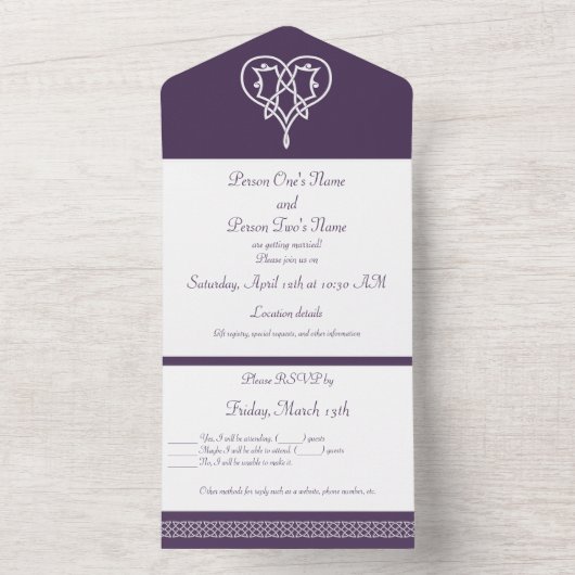 Celtic Weave Hearve in Lila All In One Einladung (Innen Boden)