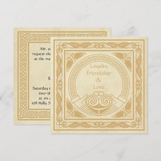 Celtic Wedding Einladung mit Claddagh. (Vorne/Hinten)