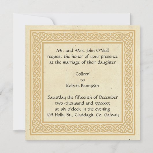 Celtic Wedding Einladung mit Claddagh. (Rückseite)
