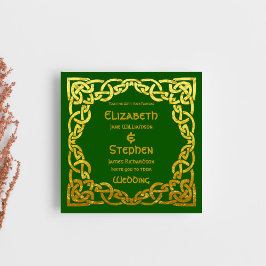 Celtic Wedding Green | Imitate Gold Celtic Knot Einladung