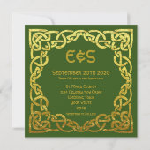 Celtic Wedding Green | Imitate Gold Celtic Knot Einladung (Rückseite)