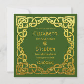 Celtic Wedding Green | Imitate Gold Celtic Knot Einladung (Vorderseite)