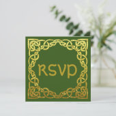 Celtic Wedding Green | Imitate Gold Celtic Knoten Einladung (Stehend Vorderseite)