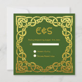 Celtic Wedding Green | Imitate Gold Celtic Knoten Einladung (Rückseite)