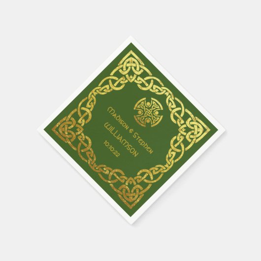 Celtic Wedding Green Imitats Gold Personalize Serviette (Ecke)