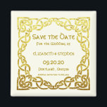 Celtic Wedding Imitats Gold Celtic Knot Save the D Magnet<br><div class="desc">Elegantes keltisches Hochzeitssemble Imitate Gold Celtic Knot Design auf Elfenbein. Dies ist eine Vorlage für Sie bereit,  um Ihre Hochzeitsdetails hinzuzufügen . Wenn Sie die Hintergrundfarbe ändern möchten oder den Schriftart ändern möchten,  klicken Sie bitte am Ende der Vorlage weiter anpassen .</div>
