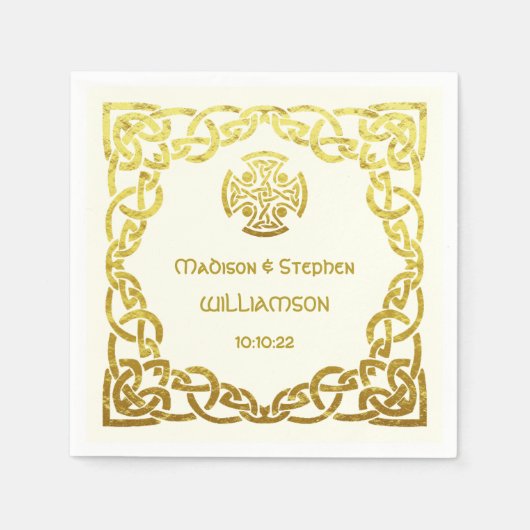 Celtic Wedding Ivory und Imitate Gold Personalize Serviette (Vorderseite)