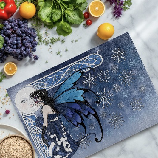 Celtic Winter Moon Fairy Blue Snowflakes Fantasy Schneidebrett
