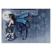 Celtic Winter Moon Fairy Blue Snowflakes Fantasy Schneidebrett (Vorderseite)