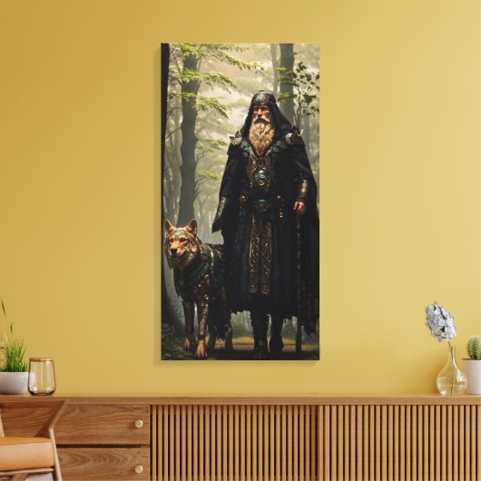 Celtic Wizard und Wolf Canvas Print Leinwanddruck (Insitu (Wohnzimmer))
