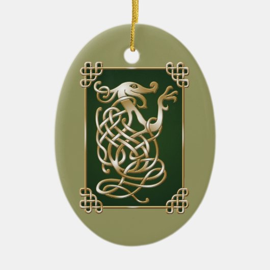 Celtic Wolf - Grüner Hintergrund Keramikornament (Vorne)