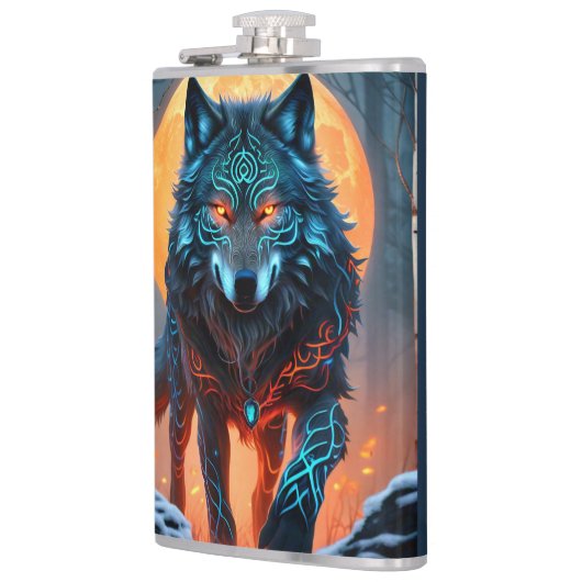 Celtic Wolf Moonlit Forest Flachmann (Links)