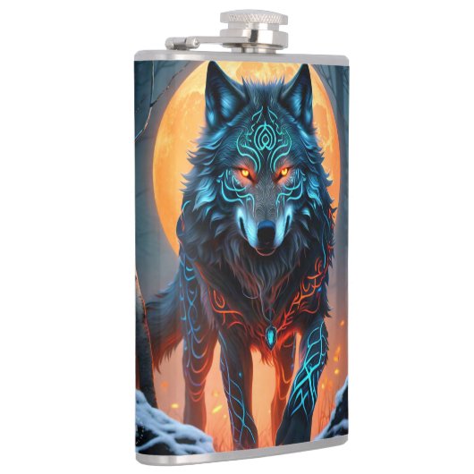 Celtic Wolf Moonlit Forest Flachmann (Rechts)