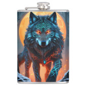 Celtic Wolf Moonlit Forest Flachmann (Vorderseite)