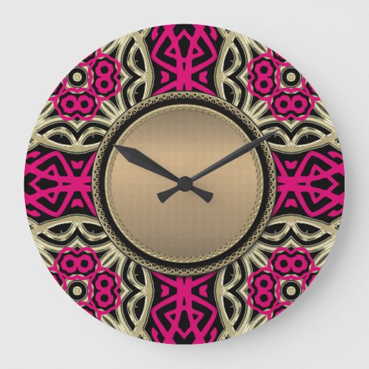 Celtica Hot Pink & Gold Wall Clock Große Wanduhr (Vorderseite)