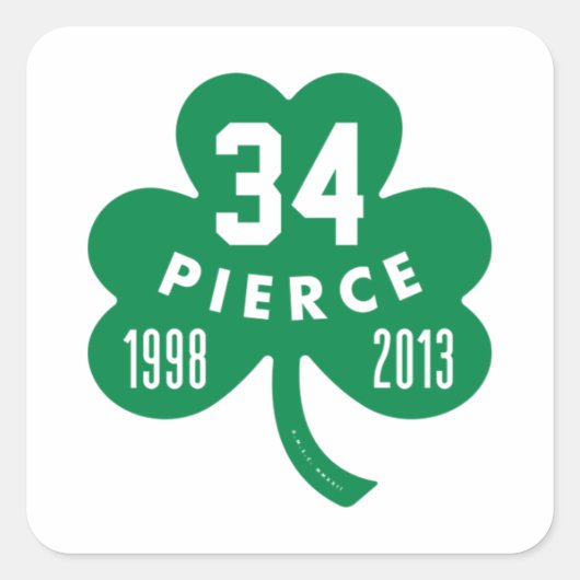 Celtics - Pierce 34 Remüde Number Clover (grün) Quadratischer Aufkleber (Vorderseite)
