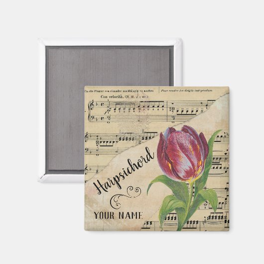 Cembalo Tulip Vintag Sheet Music Magnet (Vorderseite/Rückseite)