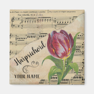 Cembalo-Tulpe Vintage-Notenblätter Individualisier Magnet