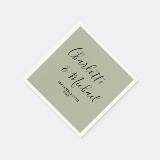 Cement Grey Script Minimalist Wedding Serviette (Ecke)