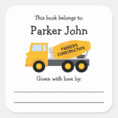 Cement Truck Kinder Buchzeichen Quadratischer Aufkleber (Vorderseite)