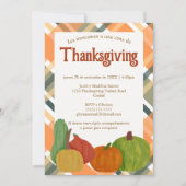 Cena de Erntedank Orange Herbst Kariert Einladung (Vorderseite)