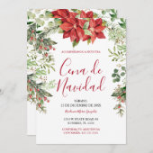 Cena De Navidad Christmas Greenery Spanish Dinner Einladung (Vorne/Hinten)