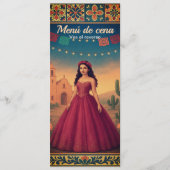 Cena de Quinceañera Vintag con Vestido Rojo Menükarte (Vorderseite)