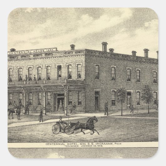 Centennial Hotel, Tecumseh und Neb, Nebraska Quadratischer Aufkleber (Vorderseite)