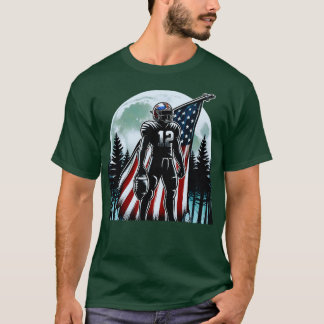 Center American Flag Full Moon Player 3 T-Shirt