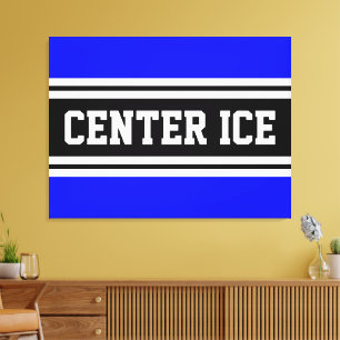 CENTER ICE Schwarz-weiß Royal Blue Hockey Stripes Leinwanddruck