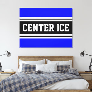 CENTER ICE Schwarz-weiß Royal Blue Hockey Stripes Leinwanddruck