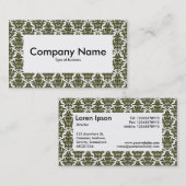 Center Label v4 - Dunkle Olive Damask Visitenkarte (Vorne/Hinten)
