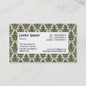 Center Label v4 - Dunkle Olive Damask Visitenkarte (Rückseite)