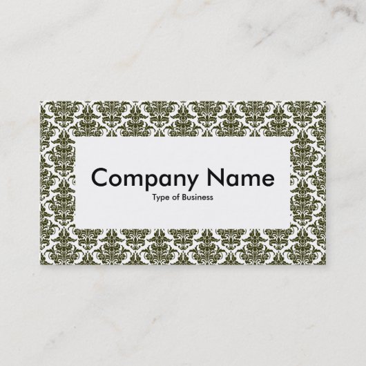 Center Label v4 - Dunkle Olive Damask Visitenkarte (Vorderseite)