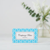 Center Label v5 - Sky Blue Damask Visitenkarte (Stehend Vorderseite)