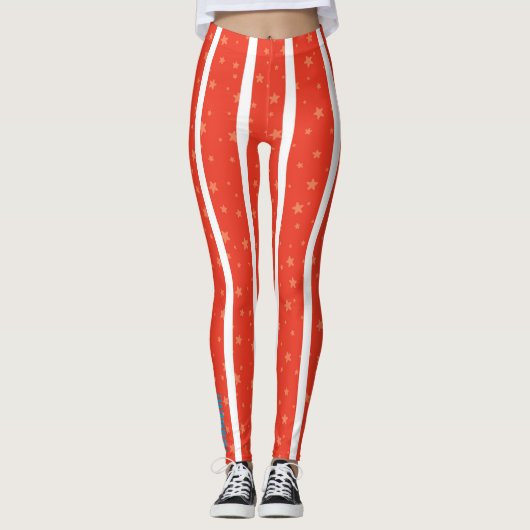 Center Ring: Red and White Star-Striped Leggings (Vorderseite)