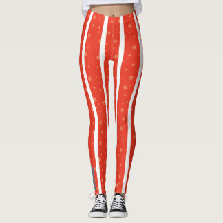 Center Ring: Rote und weiße sternförmig gestreifte Leggings