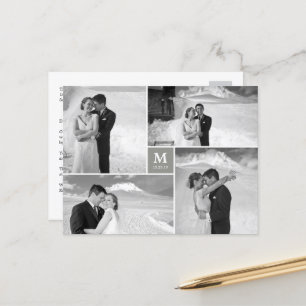 Center Square Monogram Wedding Photo Thank You Postkarte