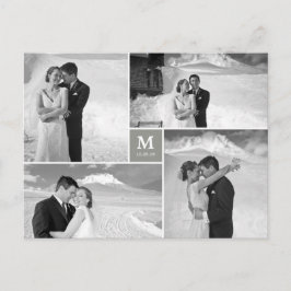 Center Square Monogram Wedding Photo Thank You Postkarte
