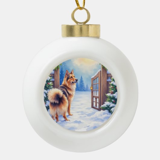 Central Asian Shepherd Snowy Gate Christmas Art Keramik Kugel-Ornament (Vorderseite)