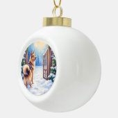 Central Asian Shepherd Snowy Gate Christmas Art Keramik Kugel-Ornament (Rechts)