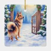 Central Asian Shepherd Snowy Gate Christmas Art Keramikornament (Rückseite)