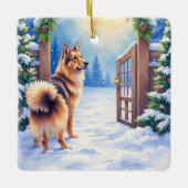 Central Asian Shepherd Snowy Gate Christmas Art Keramikornament (Vorderseite)
