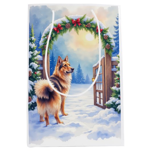 Central Asian Shepherd Snowy Gate Christmas Art Mittlere Geschenktüte (Vorderseite)