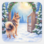 Central Asian Shepherd Snowy Gate Christmas Art Quadratischer Aufkleber (Vorderseite)