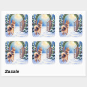 Central Asian Shepherd Snowy Gate Christmas Art Quadratischer Aufkleber (Blatt)